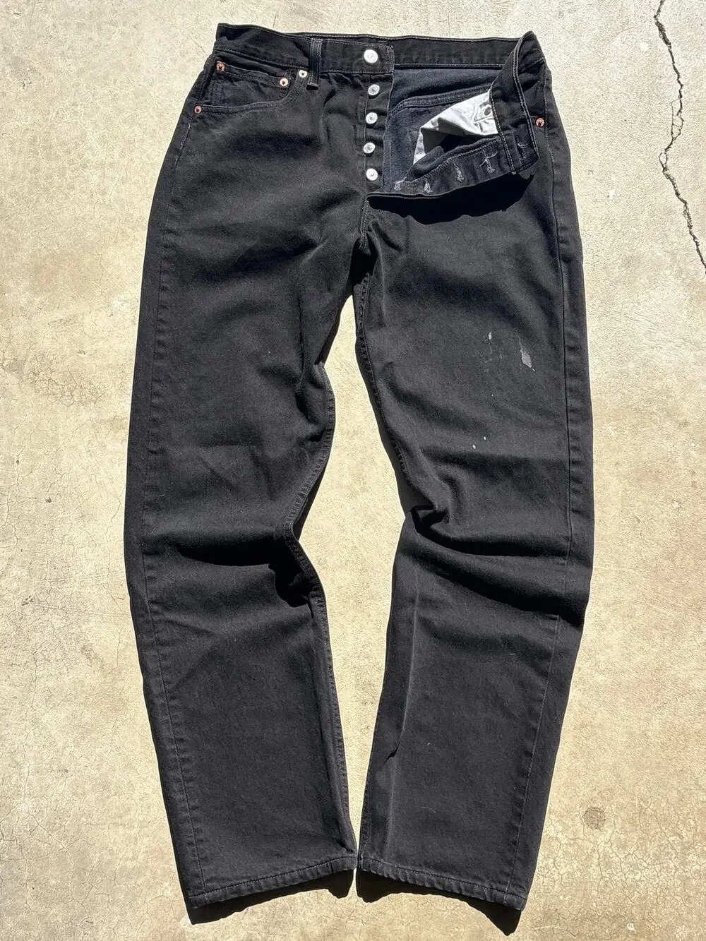 Vintage Levi’s 501 Made in USA button fly 33x32 Black painter grunge denim jeans